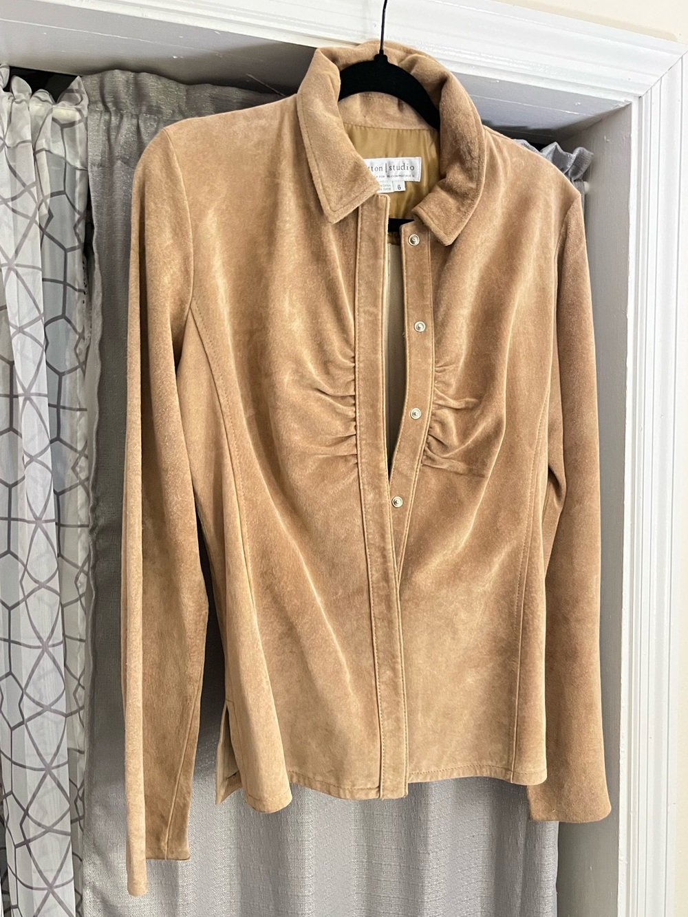 Sutton Studio Camel Tan Suede Snap Jacket 6